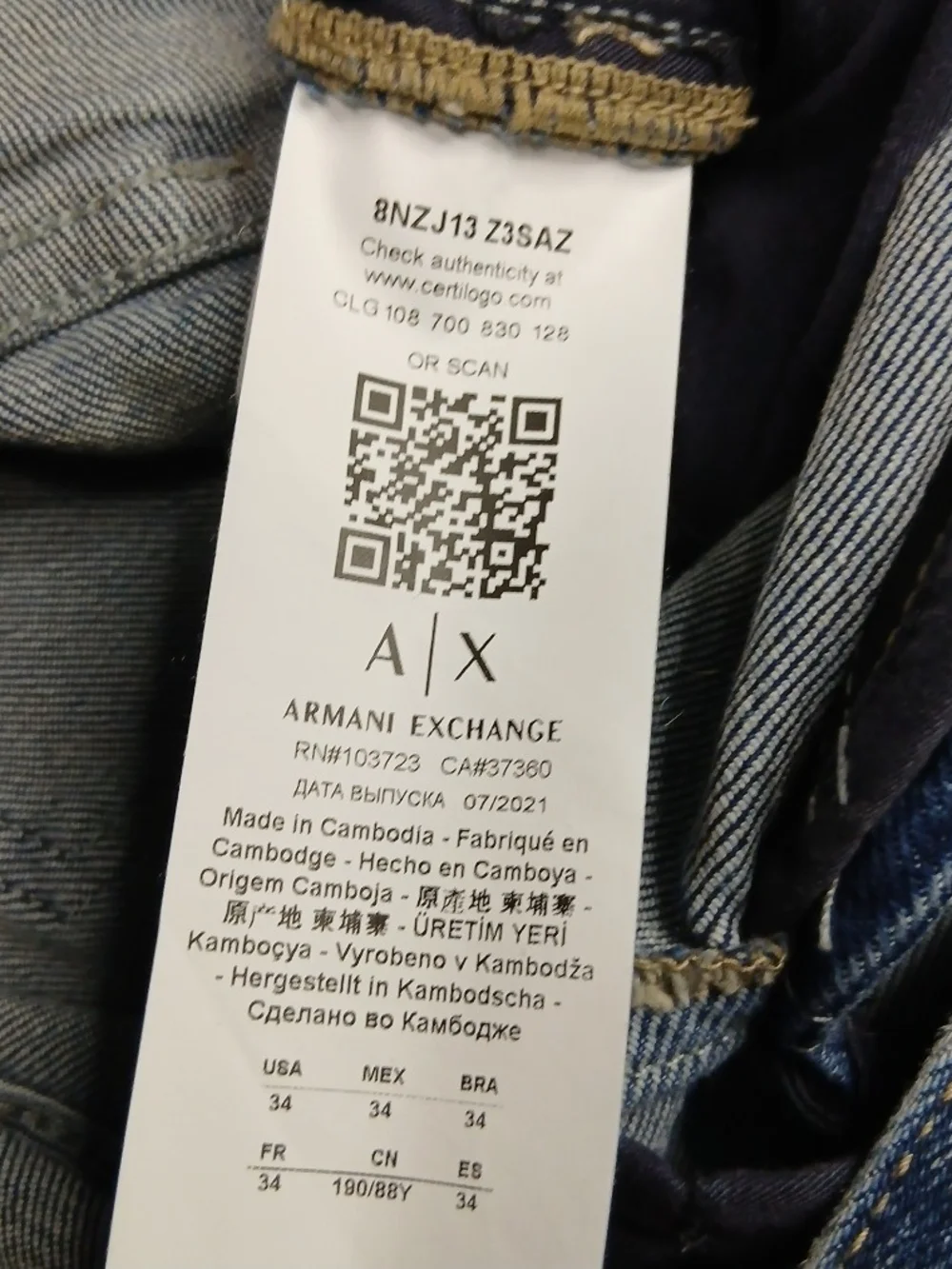 Armani Exchange Mens Jeans 34 J13 Slim Fit Medium Wash Blue Denim Stretch